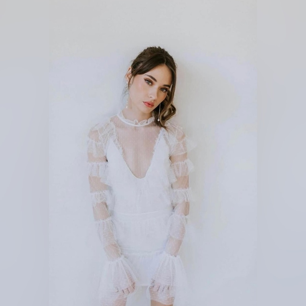 UNTAMED PETALS BY AMANDA JUDGE White Sheer Mini Dress